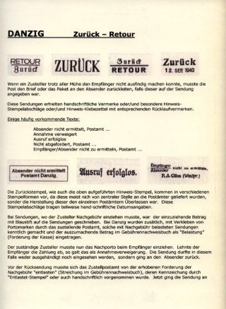 GDAŇSK - DANZIG: VRÁCENÉ ZÁSILKY – list 1