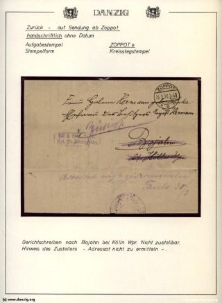 GDAŇSK - DANZIG: VRÁCENÉ ZÁSILKY – list 61