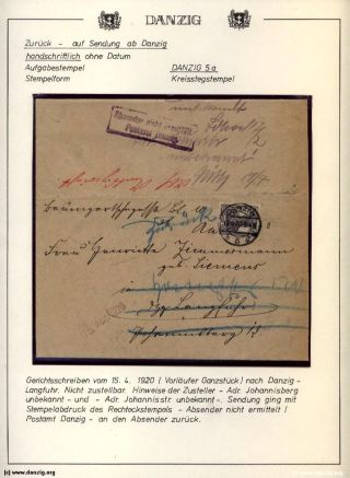 GDAŇSK - DANZIG: VRÁCENÉ ZÁSILKY – list 62