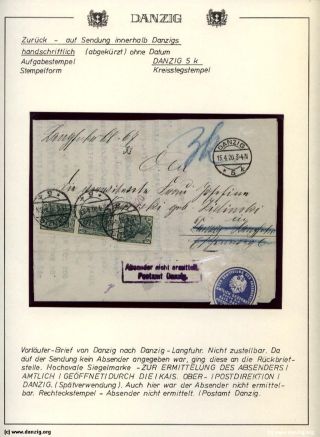 GDAŇSK - DANZIG: VRÁCENÉ ZÁSILKY – list 63
