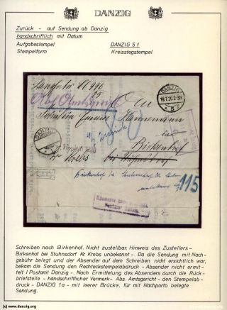 GDAŇSK - DANZIG: VRÁCENÉ ZÁSILKY – list 64