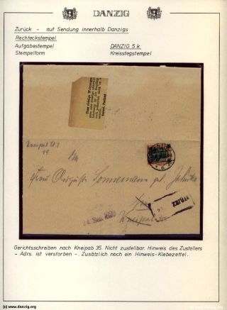 GDAŇSK - DANZIG: VRÁCENÉ ZÁSILKY – list 66