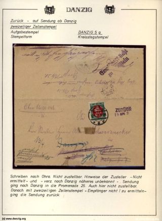 GDAŇSK - DANZIG: VRÁCENÉ ZÁSILKY – list 69