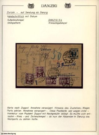 GDAŇSK - DANZIG: VRÁCENÉ ZÁSILKY – list 70