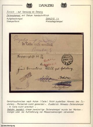GDAŇSK - DANZIG: VRÁCENÉ ZÁSILKY – list 71