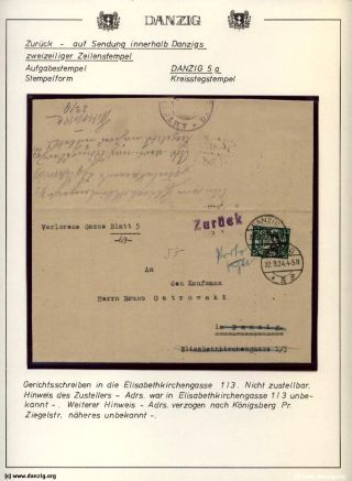 GDAŇSK - DANZIG: VRÁCENÉ ZÁSILKY – list 75