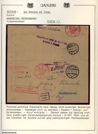 GDAŇSK - DANZIG: VRÁCENÉ ZÁSILKY – list 85