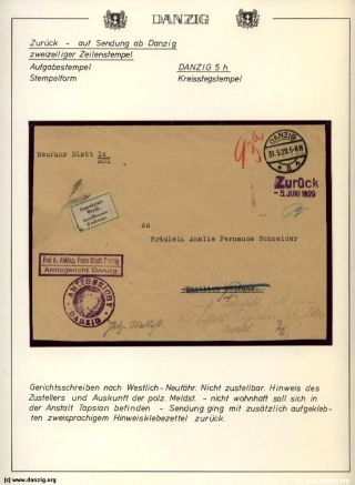 GDAŇSK - DANZIG: VRÁCENÉ ZÁSILKY – list 90