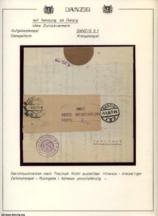 GDAŇSK - DANZIG: VRÁCENÉ ZÁSILKY – list 94