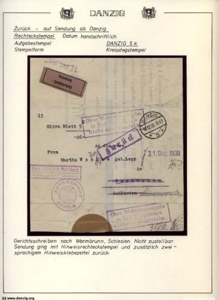 GDAŇSK - DANZIG: VRÁCENÉ ZÁSILKY – list 95
