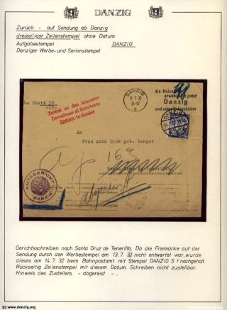 GDAŇSK - DANZIG: VRÁCENÉ ZÁSILKY – list 101
