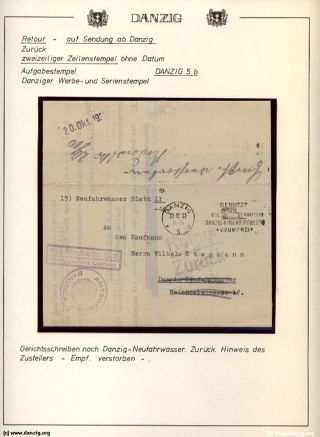 GDAŇSK - DANZIG: VRÁCENÉ ZÁSILKY – list 102