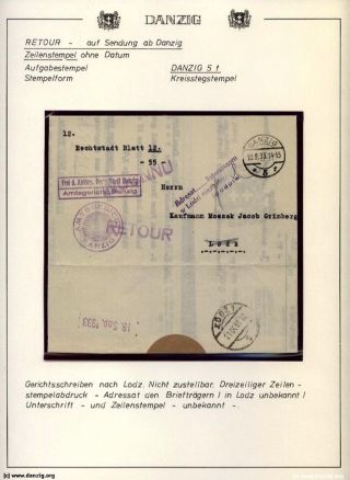 GDAŇSK - DANZIG: VRÁCENÉ ZÁSILKY – list 105