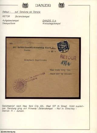 GDAŇSK - DANZIG: VRÁCENÉ ZÁSILKY – list 107