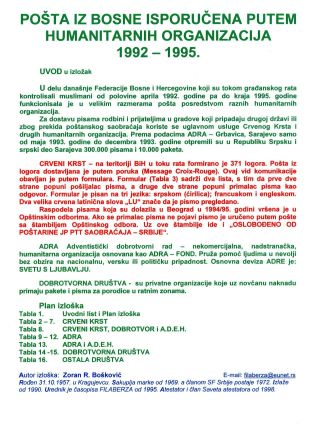 POST AUS BOSNIEN ÜBER HUMANITÄRE ORGANISATION AUSGELIEFERT,  1992-1995 – Blatt 1