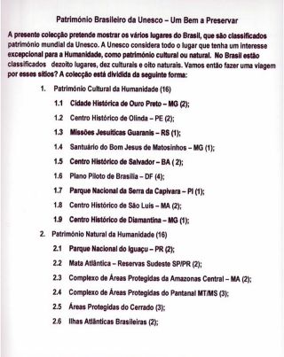BRAZILSKÉ DĚDICTVÍ UNESCO - DOBŘE ZACHOVALÉ – list 1