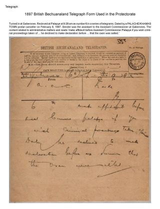 SLUŽBY POŠTOVNÍHO ÚŘADU V BEČUÁNSKU – list 9
