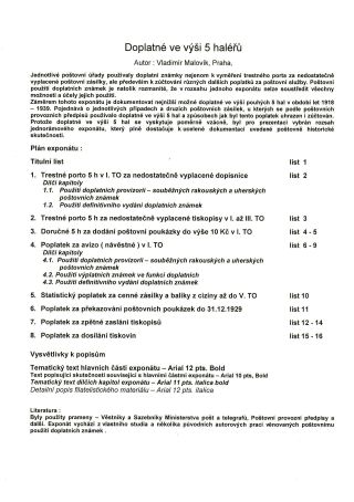 DOPLATNÉ VE VÝŠI 5 HALÉŘŮ – list 1