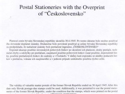 POSTAL STATIONERIES WITH THE OVERPRINT OF "CESKOSLOVENSKO"