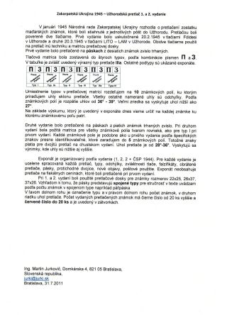ZAKARPATSKÁ UKRAJINA 1945 - UŽHORODSKÝ PŘETISK 1. A 2. VYDÁNÍ – list 1