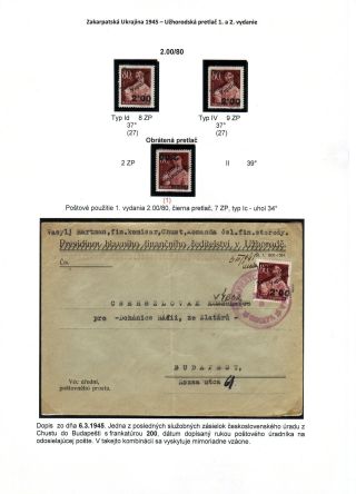 ZAKARPATSKÁ UKRAJINA 1945 - UŽHORODSKÝ PŘETISK 1. A 2. VYDÁNÍ – list 12