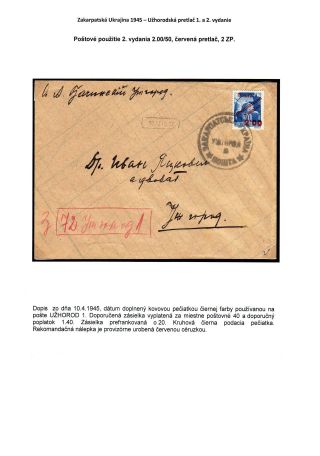 ZAKARPATSKÁ UKRAJINA 1945 - UŽHORODSKÝ PŘETISK 1. A 2. VYDÁNÍ – list 44
