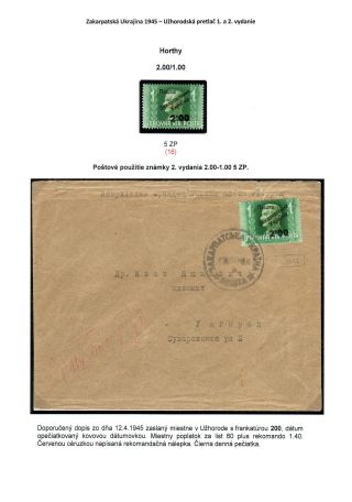 ZAKARPATSKÁ UKRAJINA 1945 - UŽHORODSKÝ PŘETISK 1. A 2. VYDÁNÍ – list 55