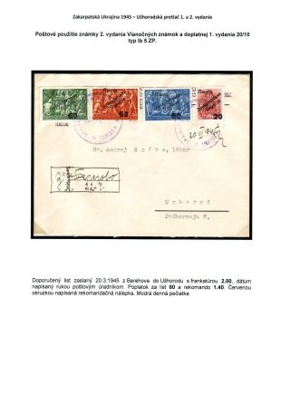 ZAKARPATSKÁ UKRAJINA 1945 - UŽHORODSKÝ PŘETISK 1. A 2. VYDÁNÍ – list 68