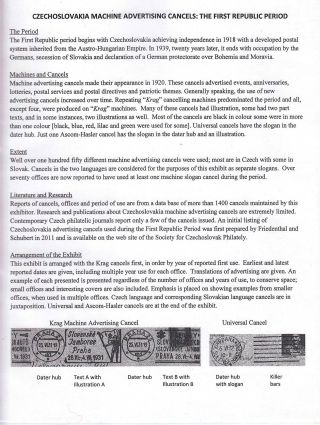 CZECHOSLOVAKIA MACHINE ADVERTISING CANCELS: THE FIRST REPUBLIC PERIOD – sheet 1