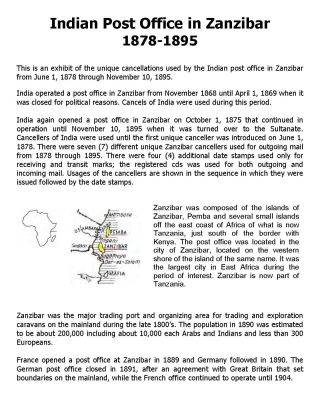 INDIAN POST OFFICE IN ZANZIBAR 1878-1895 – sheet 1