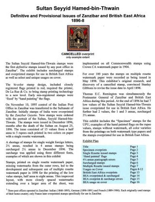 SULTAN SEYYID HAMED-BIN-THWAIN - DEFINITIVE AND PROVISIONAL ISSUES OF ZANZIBAR AND BRITISH EAST AFRICA 1896-8 – sheet 1
