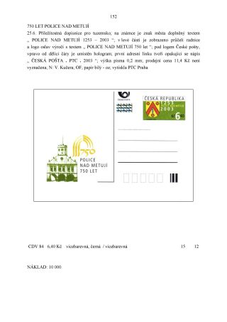 CZECH REPUBLIC - SPECIALISED CATALOGUE OF POSTAL STATIONERY 1993-2014 – sheet 152