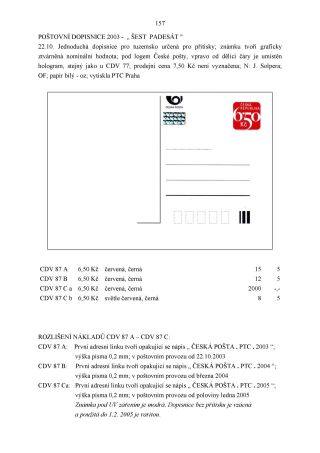 CZECH REPUBLIC - SPECIALISED CATALOGUE OF POSTAL STATIONERY 1993-2014 – sheet 157
