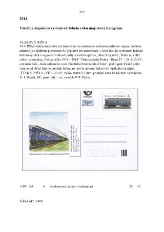 CZECH REPUBLIC - SPECIALISED CATALOGUE OF POSTAL STATIONERY 1993-2014 – sheet 255