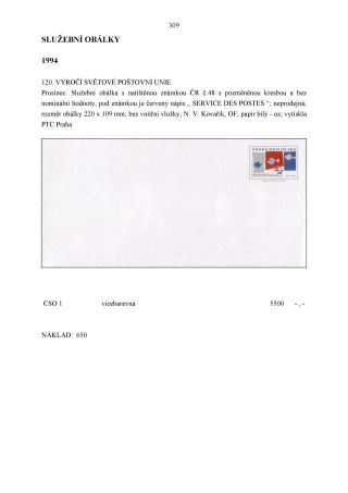 CZECH REPUBLIC - SPECIALISED CATALOGUE OF POSTAL STATIONERY 1993-2014 – sheet 309