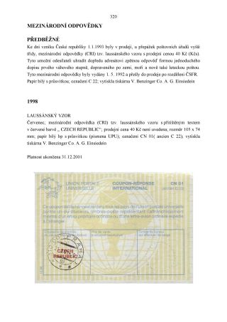 CZECH REPUBLIC - SPECIALISED CATALOGUE OF POSTAL STATIONERY 1993-2014 – sheet 320