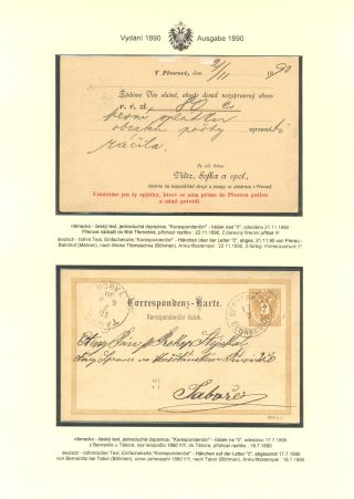 RAKOUSKÉ DOPISNICE "DVOUHLAVÁ ORLICE" VYDÁNÍ 1883, 1884, 1888 a 1890 – list 174
