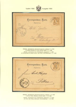 RAKOUSKÉ DOPISNICE "DVOUHLAVÁ ORLICE" VYDÁNÍ 1883, 1884, 1888 a 1890 – list 180