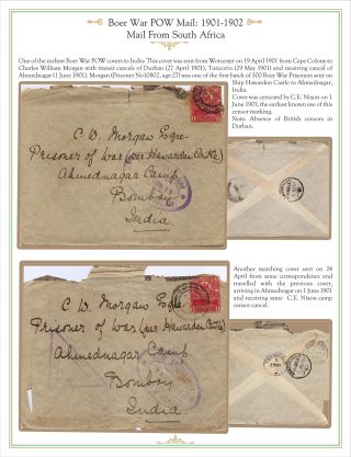 AHMEDNAGAR POW CAMP MAIL (BOER WAR TO WORLD WAR I), 1901 TO 1916 – sheet 2