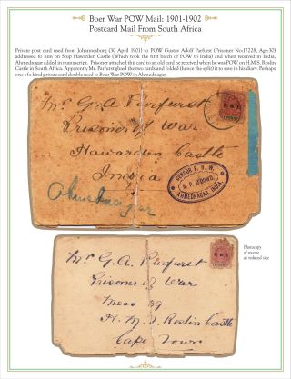 AHMEDNAGAR POW CAMP MAIL (BOER WAR TO WORLD WAR I), 1901 TO 1916 – sheet 4
