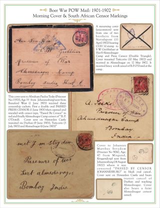 AHMEDNAGAR POW CAMP MAIL (BOER WAR TO WORLD WAR I), 1901 TO 1916 – sheet 5