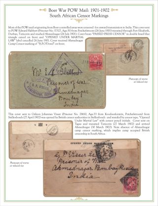 AHMEDNAGAR POW CAMP MAIL (BOER WAR TO WORLD WAR I), 1901 TO 1916 – sheet 6