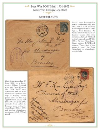 AHMEDNAGAR POW CAMP MAIL (BOER WAR TO WORLD WAR I), 1901 TO 1916 – sheet 8
