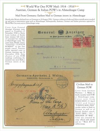 AHMEDNAGAR POW CAMP MAIL (BOER WAR TO WORLD WAR I), 1901 TO 1916 – sheet 12