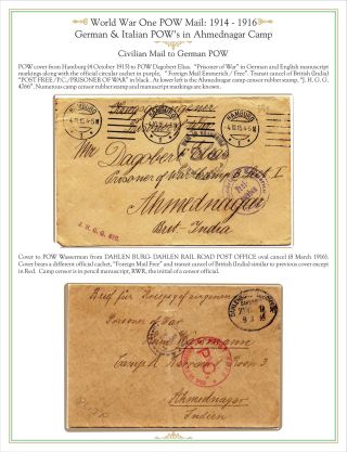 AHMEDNAGAR POW CAMP MAIL (BOER WAR TO WORLD WAR I), 1901 TO 1916 – sheet 13