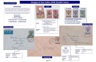 USAGES OF THE INDIA 1948 GANDHI ISSUE – sheet 1