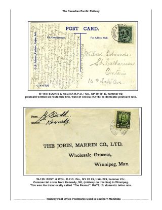 RAILWAY POST OFFICES POSTMARKS USED IN SOUTHERN MANITOBA – sheet 22