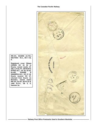 RAILWAY POST OFFICES POSTMARKS USED IN SOUTHERN MANITOBA – sheet 27