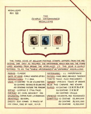 BELGIEN 1851/54 - 3. AUGABE (MEDAILLON) – Blatt 1