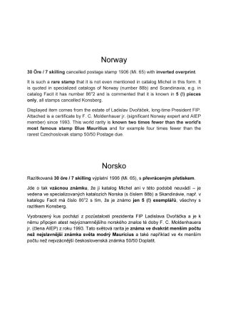 NORWEGEN - 30 ÖRE / 7 SKILLING FREIMARKE 1906 (MI. 65) MIT KOPFSTEHENDEM AUFDRUCK – Blatt 1